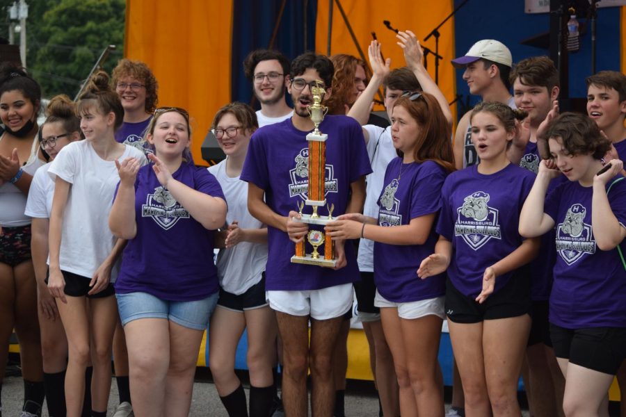 The Marching Bulldogs receive their first place trophy for their performance at Popcorn Days Sept. 10
