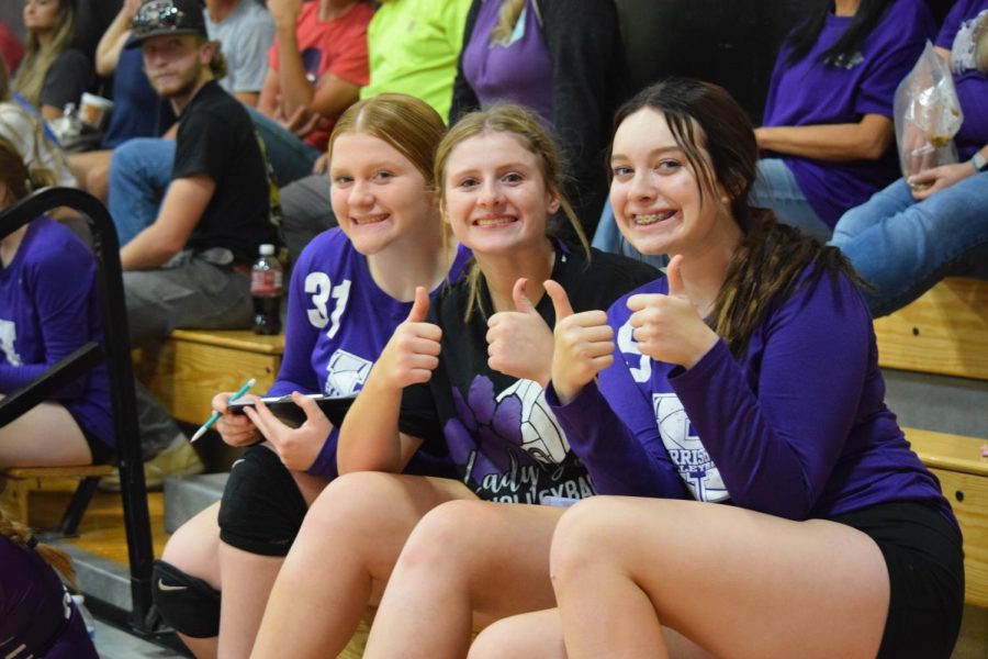 Sophomore Brystil Tabor and Freshmen Hadley Hunt and Mckendra Douglas get together to show off their support for the Ladydogs as varsity plays against the Galatia Bearcats Sept. 14 