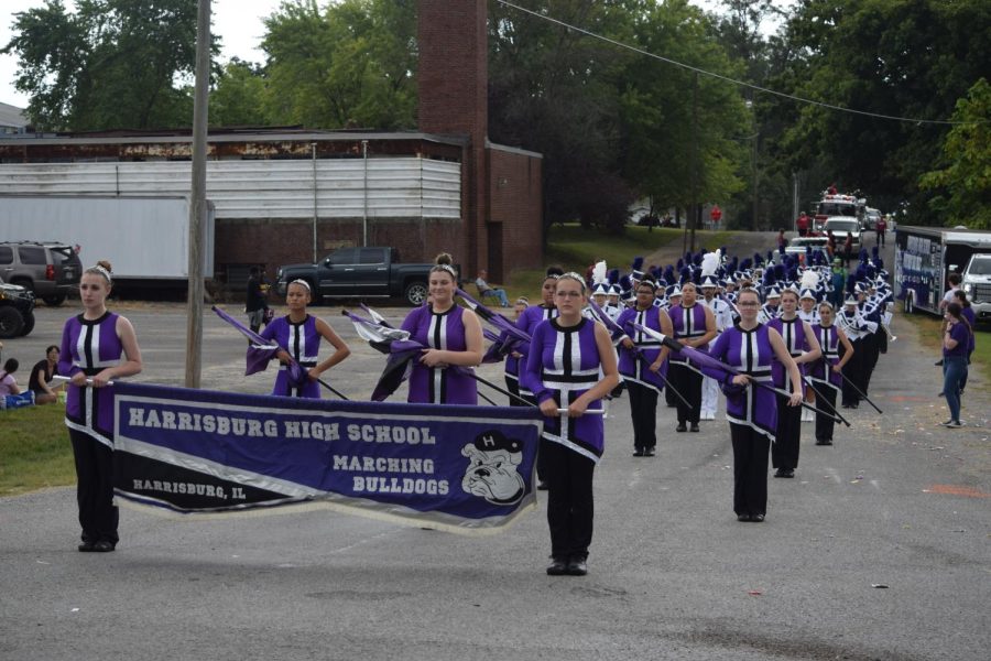 The Marching Bulldogs line up to participate in the Popcorn Days parade Sept. 10