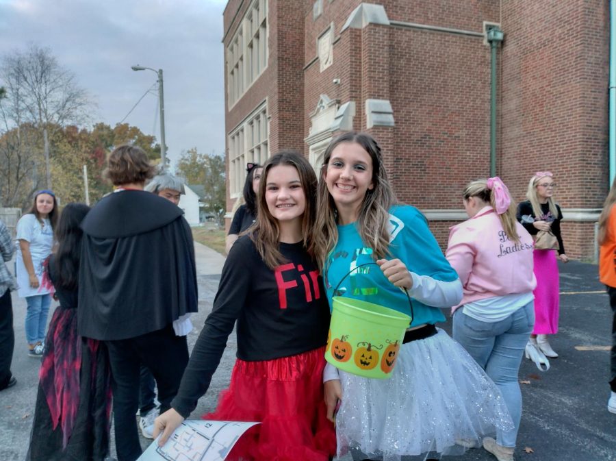 Freshmen Brittney Storms and Laikyn Dooley went trick or treating with the club for the first time this year. 