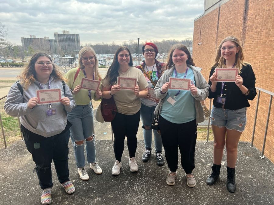 Newspaper staff with competition certificates after convention Feb. 22. 