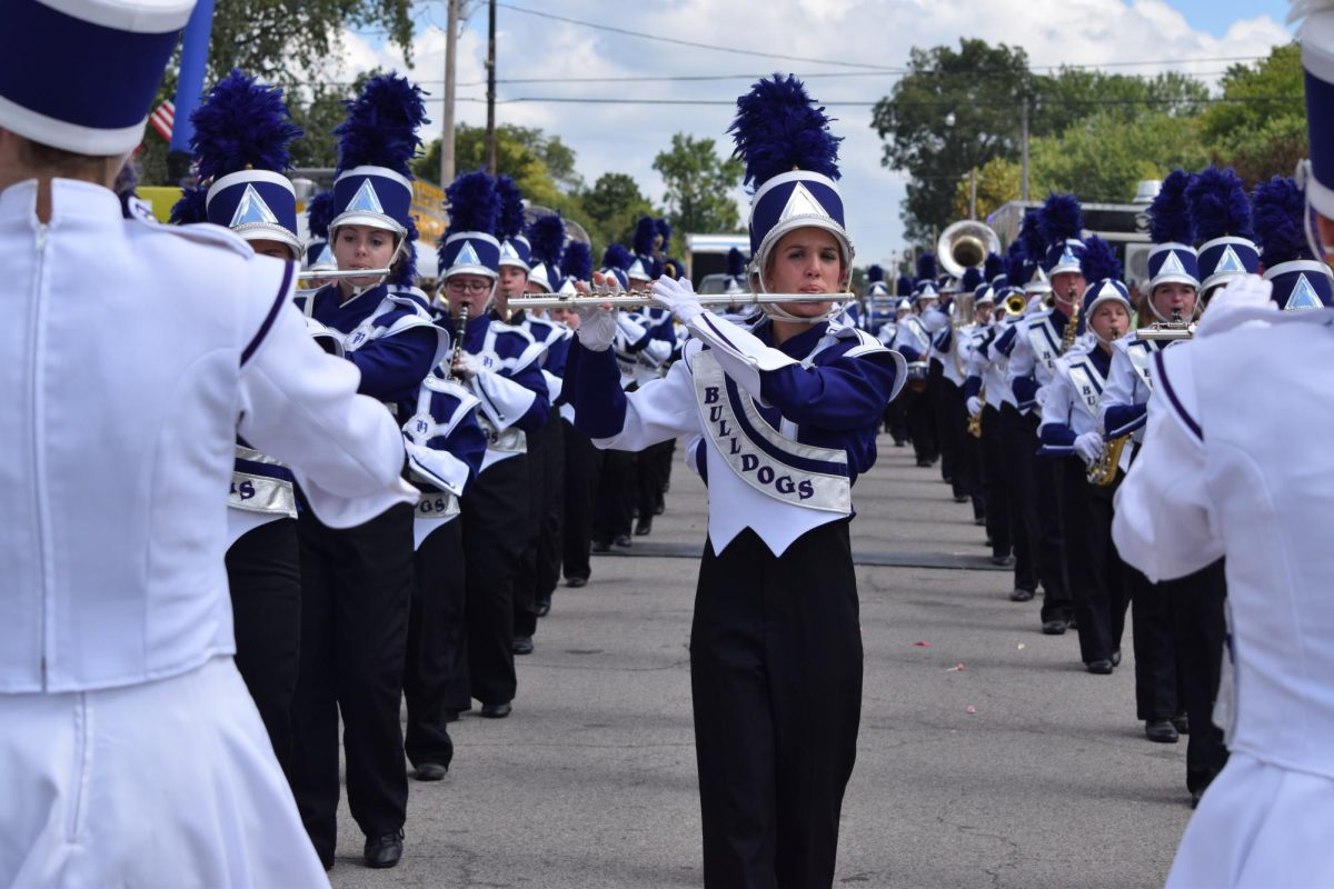 The Marching Bulldogs perform during Ridgeways Popcorn Days Sept. 9. The band brought home a first place award.